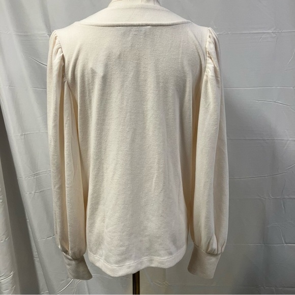 New LOFT V-neck Puff Sleeve Sweater Blouse Cream Women medium neutral minimalist - Picture 10 of 12